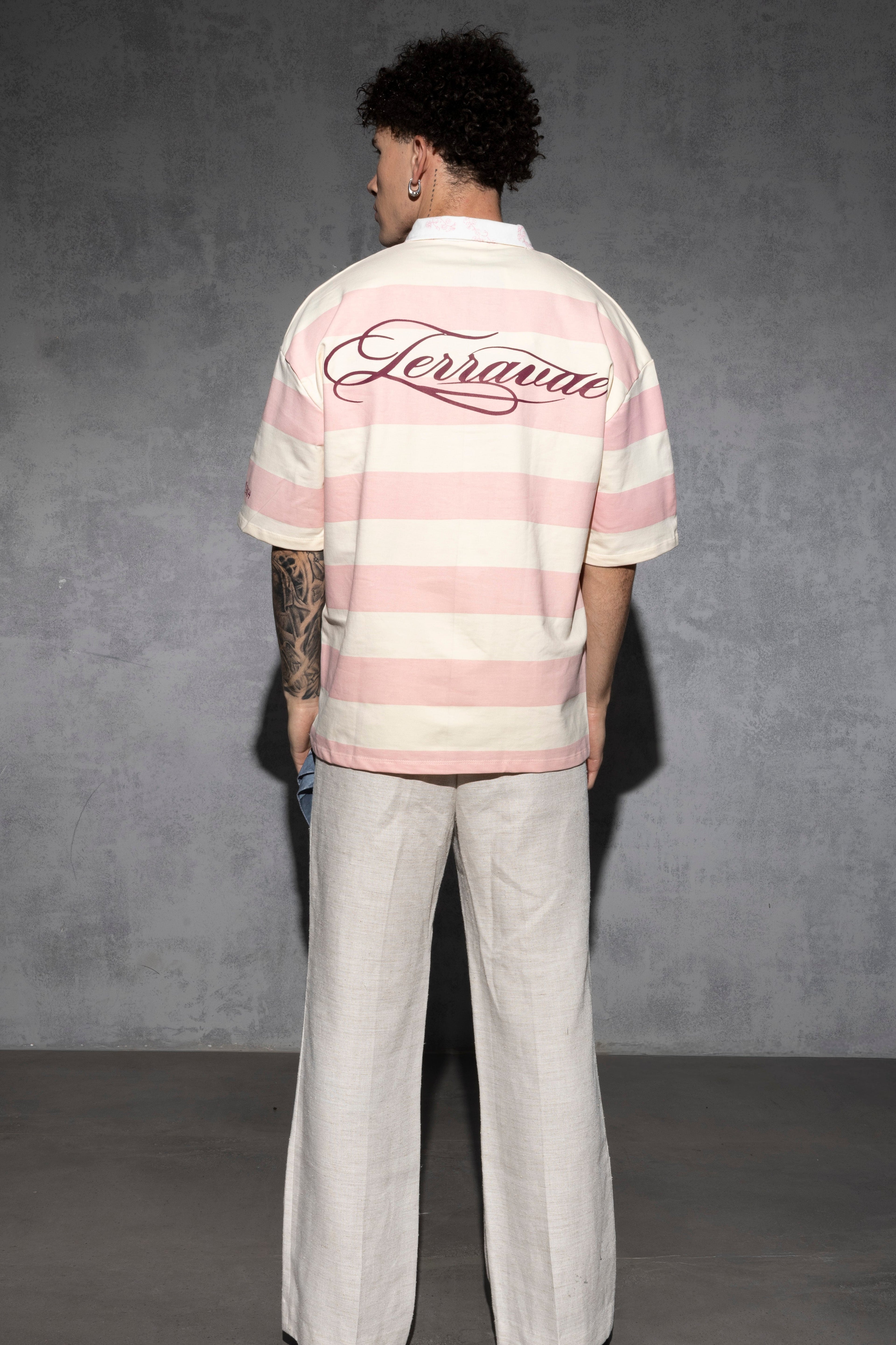 PINK STRIPED NATURAL FLOW POLO [UNISEX]
