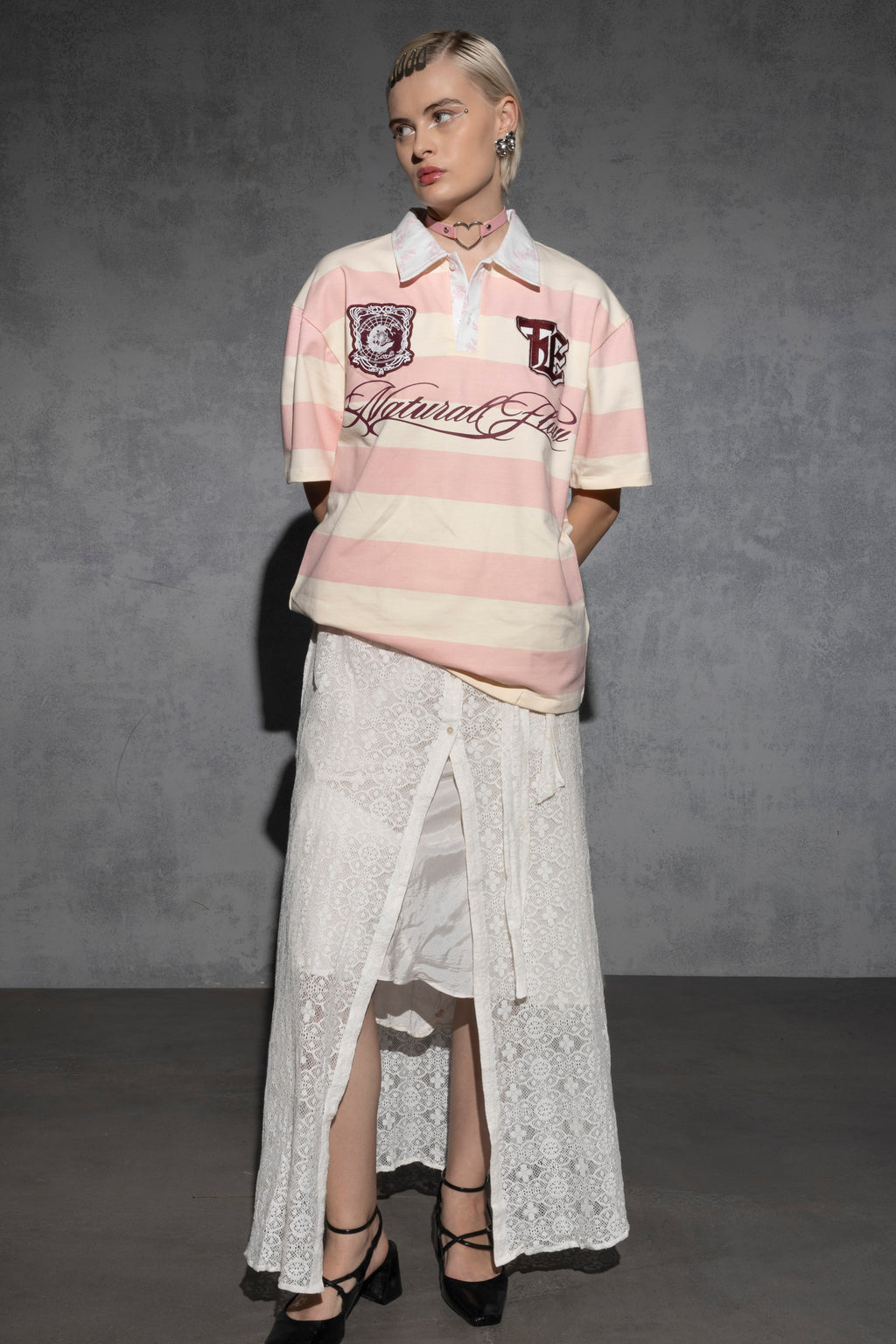 PINK STRIPED NATURAL FLOW POLO [UNISEX]