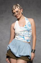 IVORY BLUE PETAL HALTER TOP