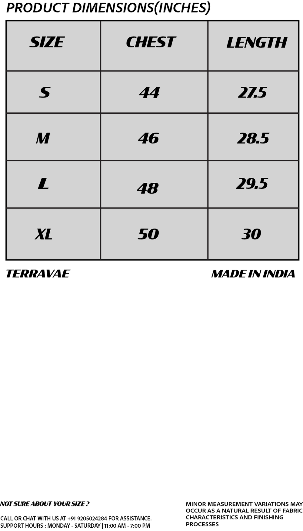 Size chart for DEMISEXUAL STRIPED SIGNATURE SHIRT [UNISEX]