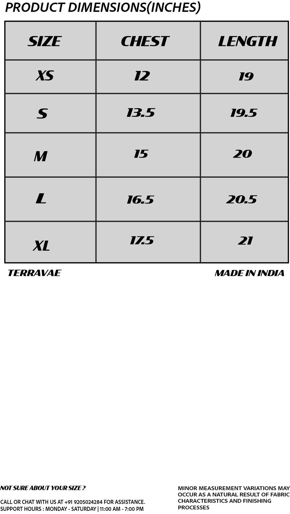Size chart for ASH FADE TANK TOP