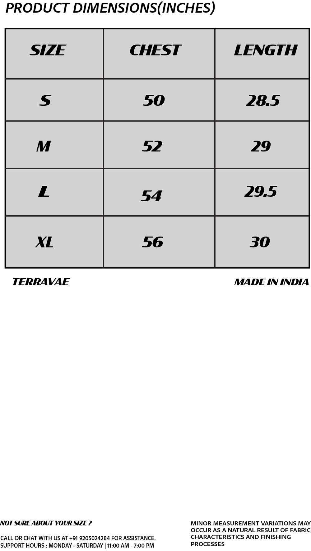 Size chart for MOCHA CAT HOODIE [UNISEX]